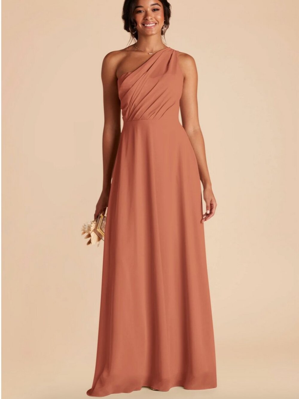 NWT Birdy Grey Kira Dress Terracotta One Shoulder Chiffon Bridesmaid Dress Sz M